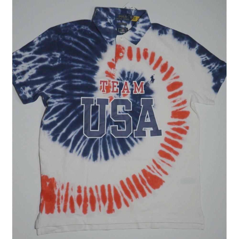 Polo Ralph Lauren Custom Slim Fit Team USA Tie Dye‎ Mesh Polo Size Large NWT